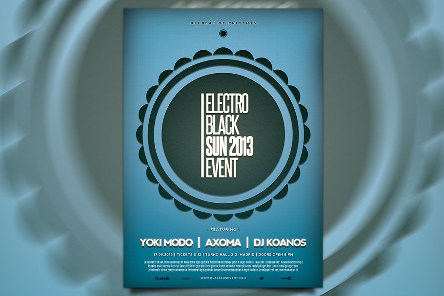 电子音乐派对黑太阳活动传单/海报模板 Electro Black Sun Event Flyer插图(1)