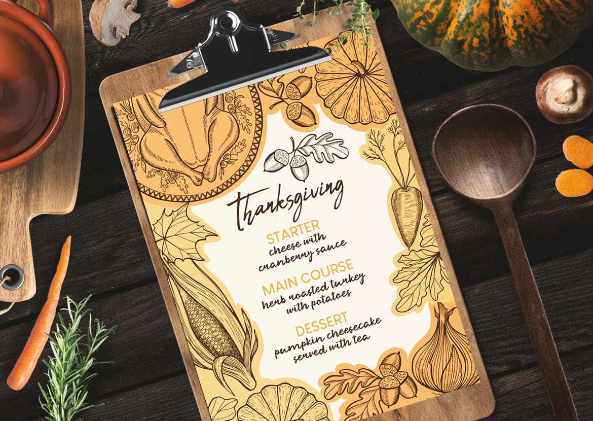 西餐厅感恩节特别主题菜单设计模板 Thanksgiving Food Menu插图(2)