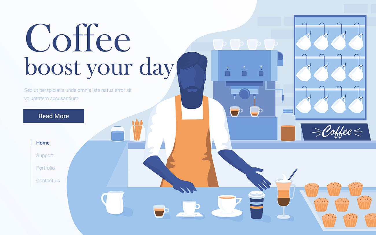 咖啡制作扁平化现代设计概念插画 Flat Modern design Illustration of Coffee Shop插图(1)