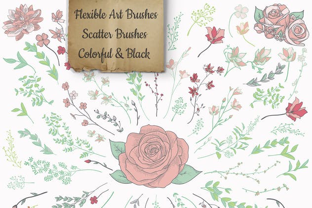 手绘花卉图案AI笔刷合集 Flexible Floral Brushes插图(2)