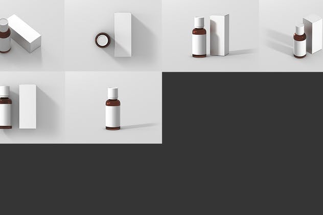 琥珀色药物瓶子&盒子设计样机 Amber Bottle Box Mockup插图(8)