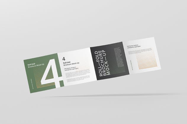 方形四折页折叠小册子传单样机 Roll-Fold Brochure Mockup – Square Format插图(1)