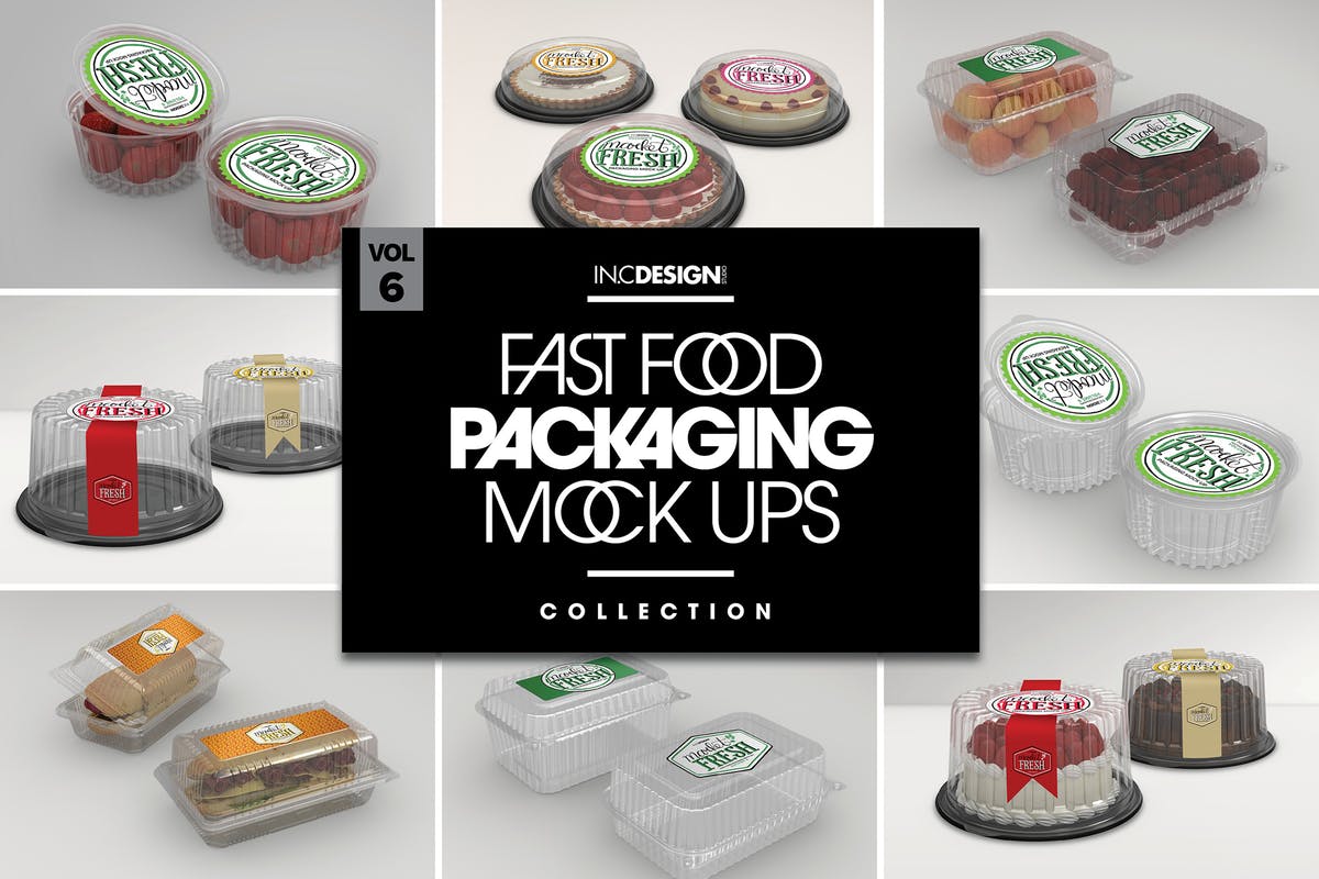 一次性食品塑料包装盒样机Vol.6 Fast Food Boxes Vol.6: Take Out Packaging Mockups插图