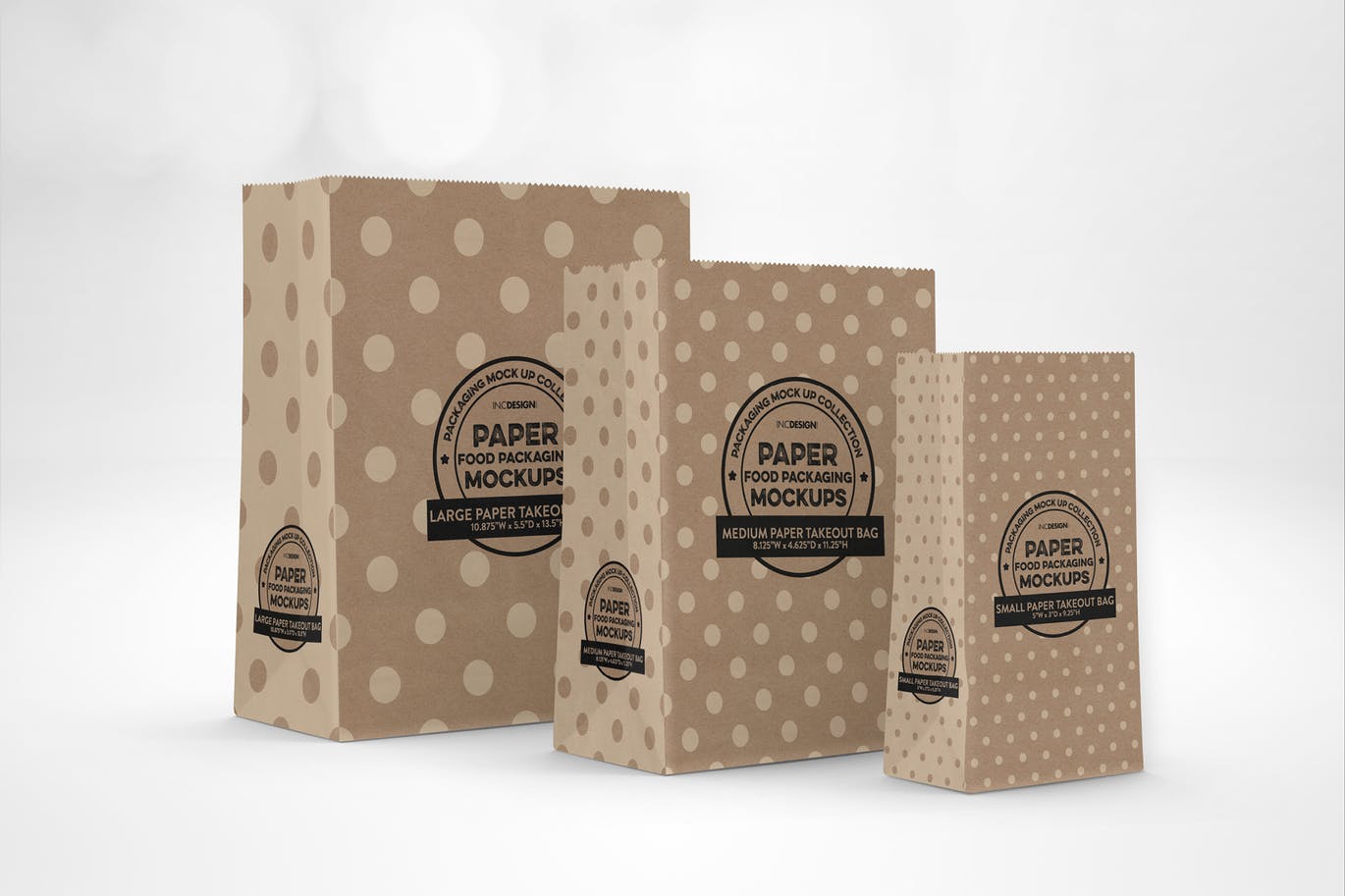 外带食物纸袋包装设计样机模板 Takeout Paper Bags Packaging Mockup插图(1)