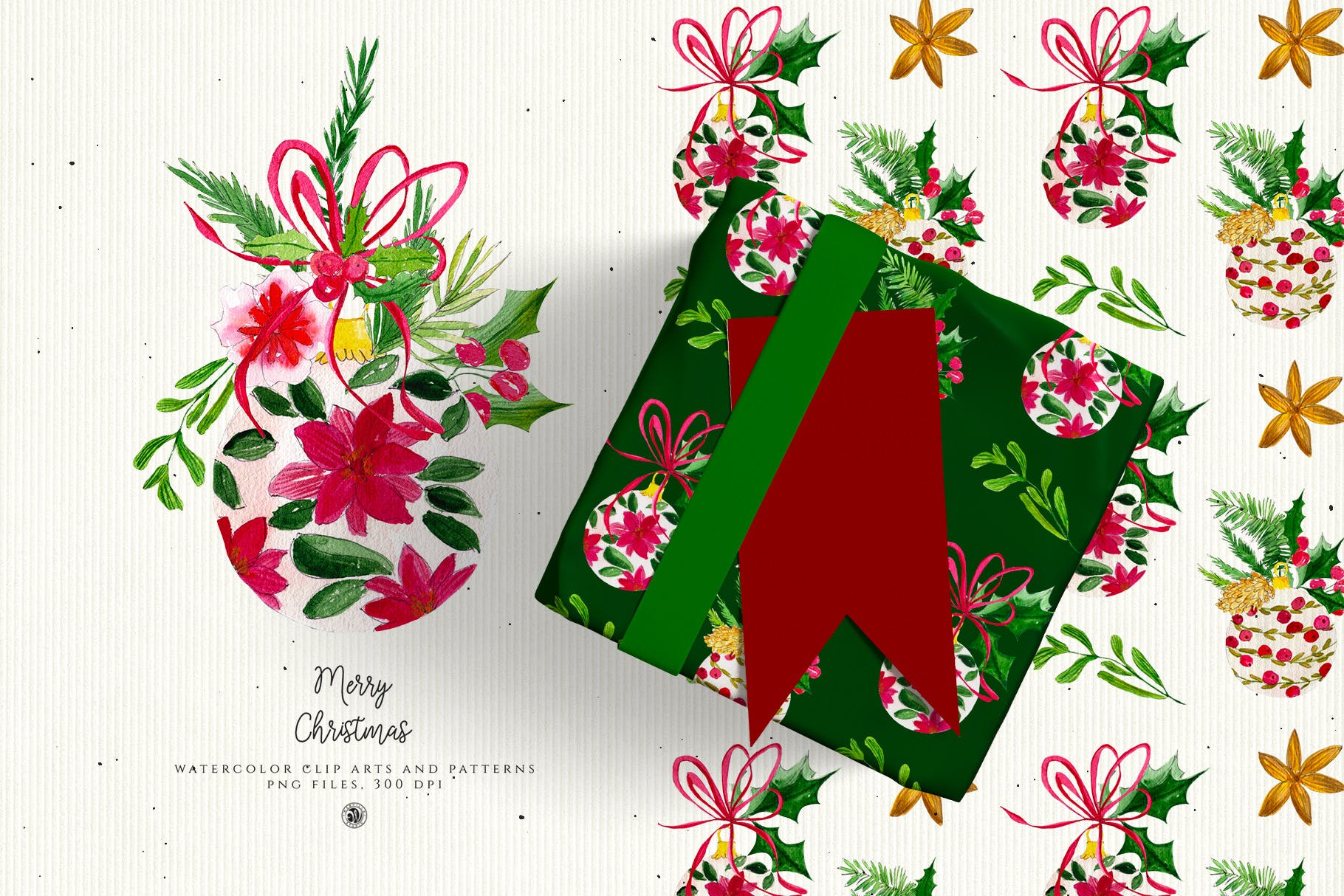 水彩手绘圣诞装饰元素PNG高清图片素材 Christmas Decorations插图(2)