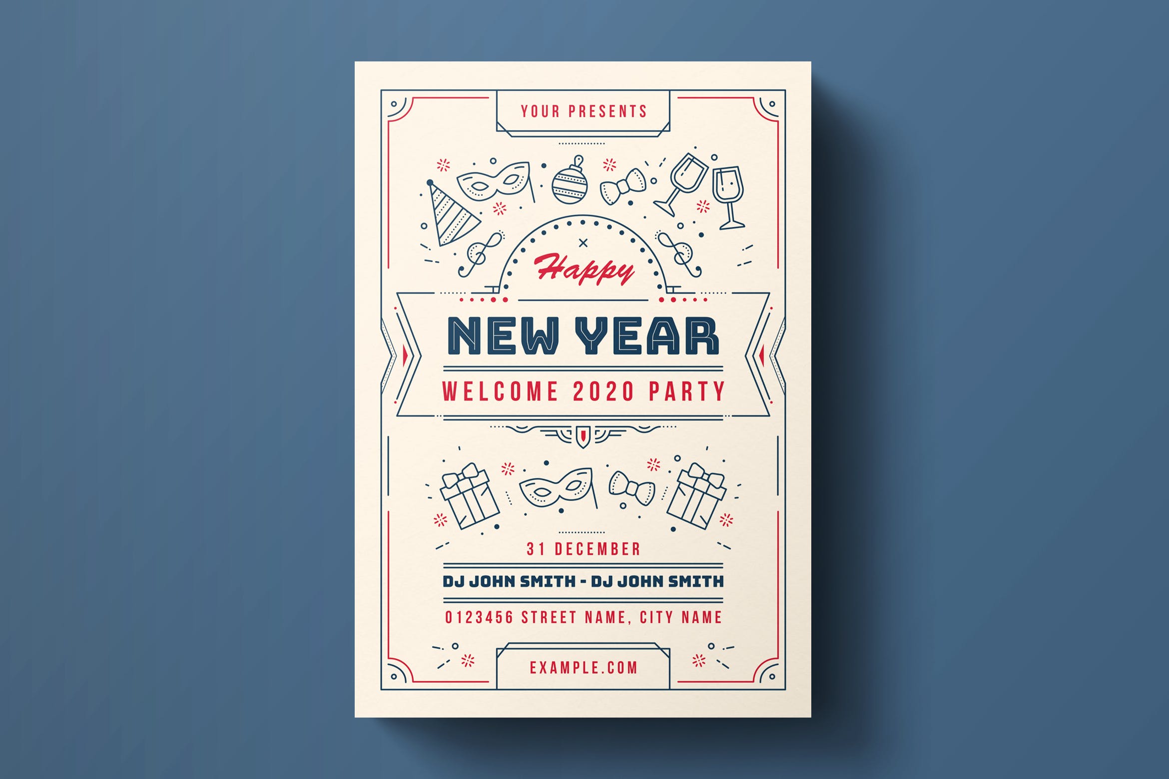 线条艺术2020年新年主题活动海报传单设计模板 Happy New Year Flyer Template插图