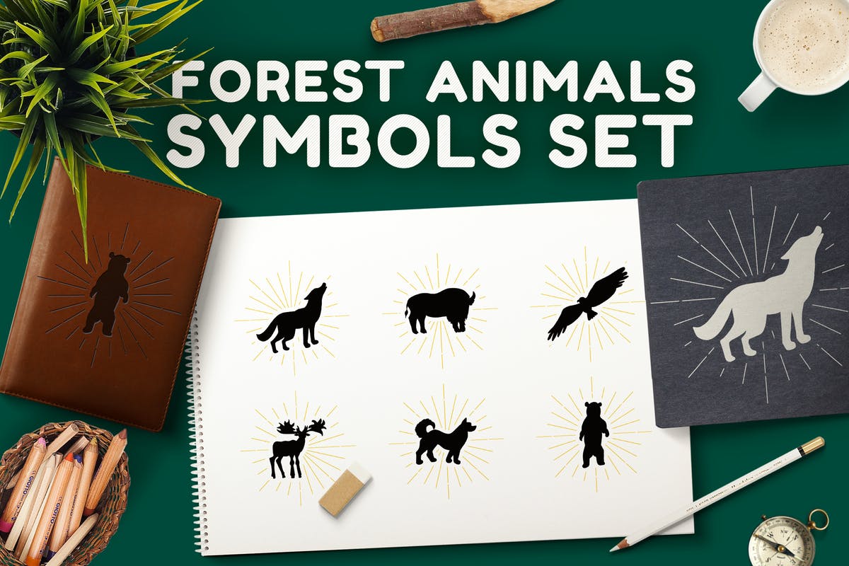 森林动物符号集 Forest Animals Symbols Set插图