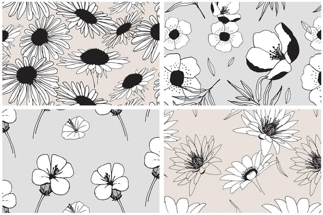 创意手绘花卉插画图案纹理素材 Graphic Flowers Patterns & Elements插图(6)