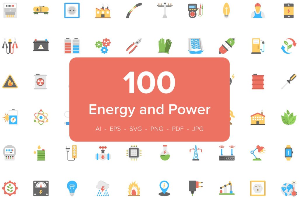 创意能源电力类扁平矢量图标集[AI，EPS，PDF，SVG，PNG]插图