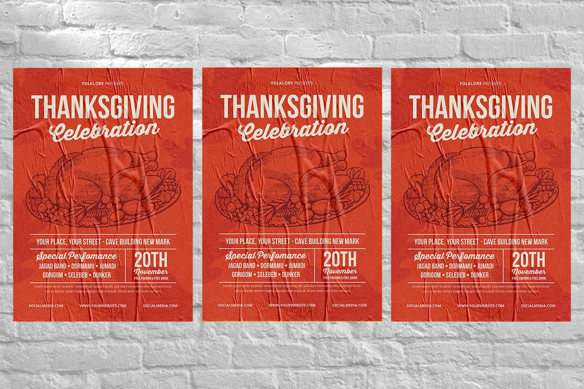 复古设计风格感恩节庆祝活动海报传单设计模板 Vintage Thanksgiving Celebration插图(3)