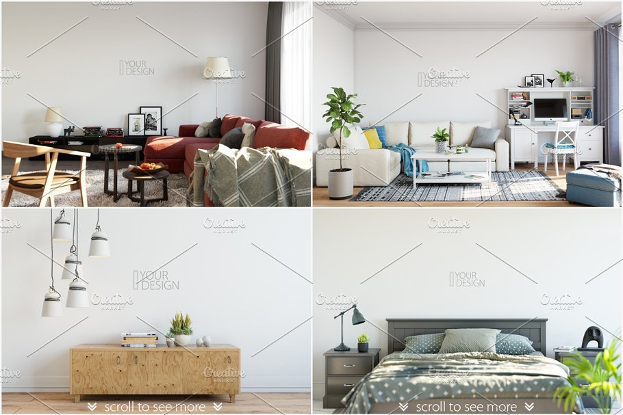 客厅卧室墙纸&相框画框样机模板合集 Interior Wall & Frames Mockup – 2插图(1)