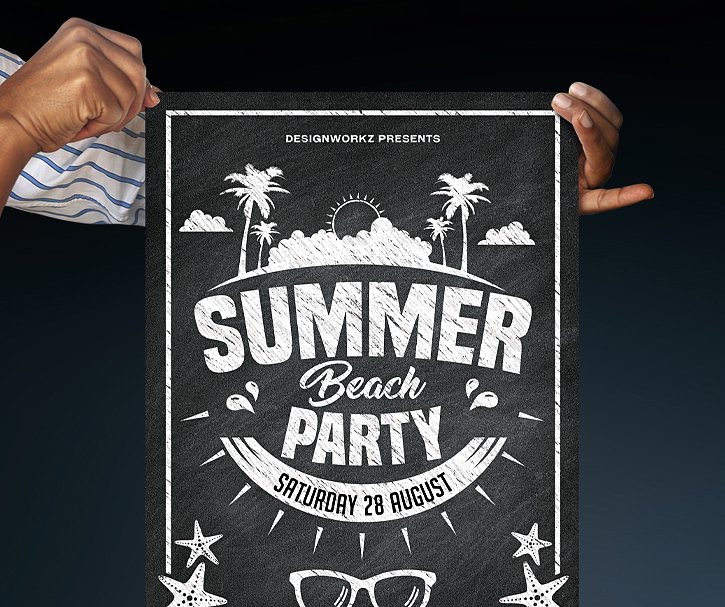 海滩派对黑板报海报宣传设计模板 Chalkboard Summer Beach Party插图(2)