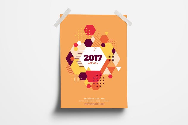 多彩几何图案新年海报设计模板 Happy New Year 2017 Party Flyer插图(5)