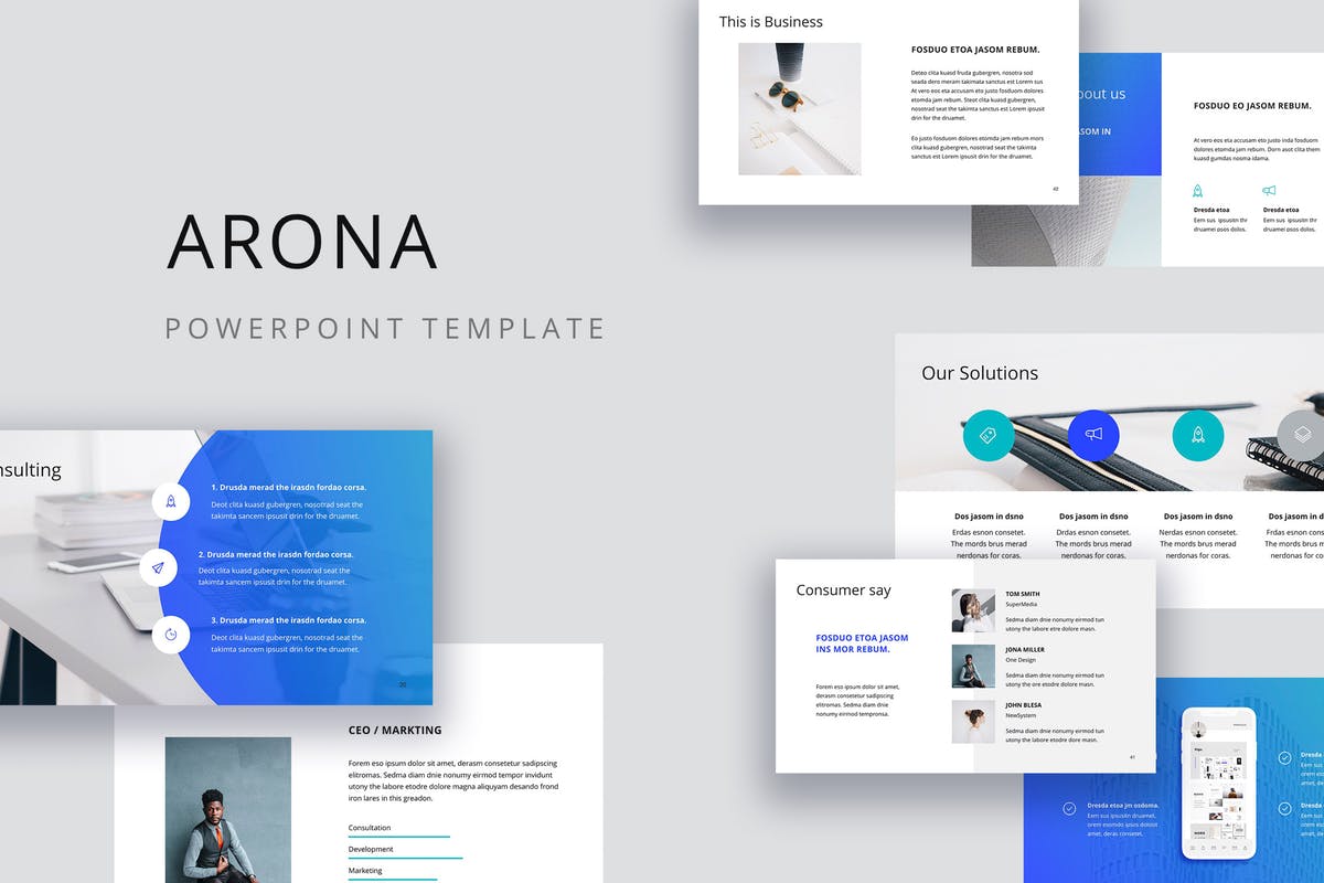 初创项目团队介绍PPT幻灯片模板下载 ARONA – Powerpoint Presentation Template插图