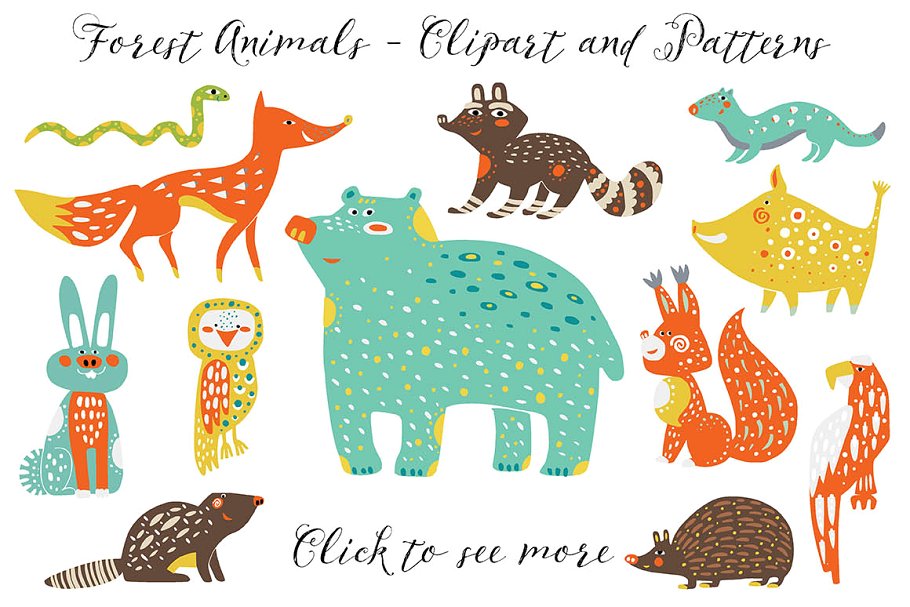 可爱的森林动物剪贴画 Cute Forest Animals Clipart插图(1)