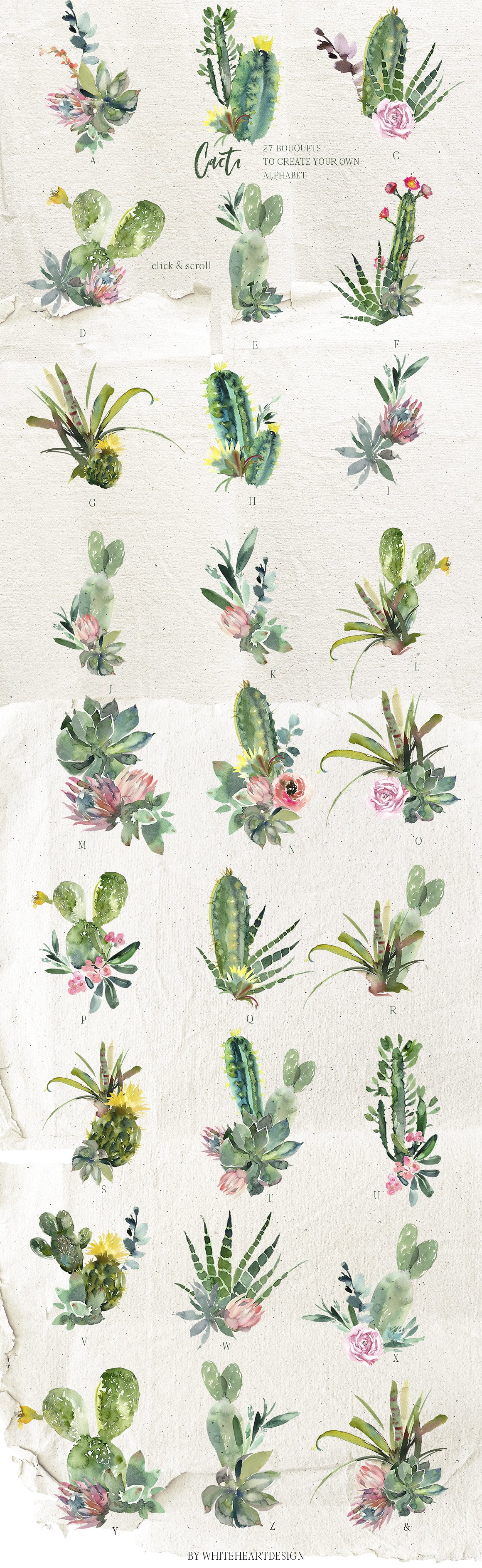 仙人掌水彩剪贴画 Cacti Watercolor Cactuses Clipart插图(6)