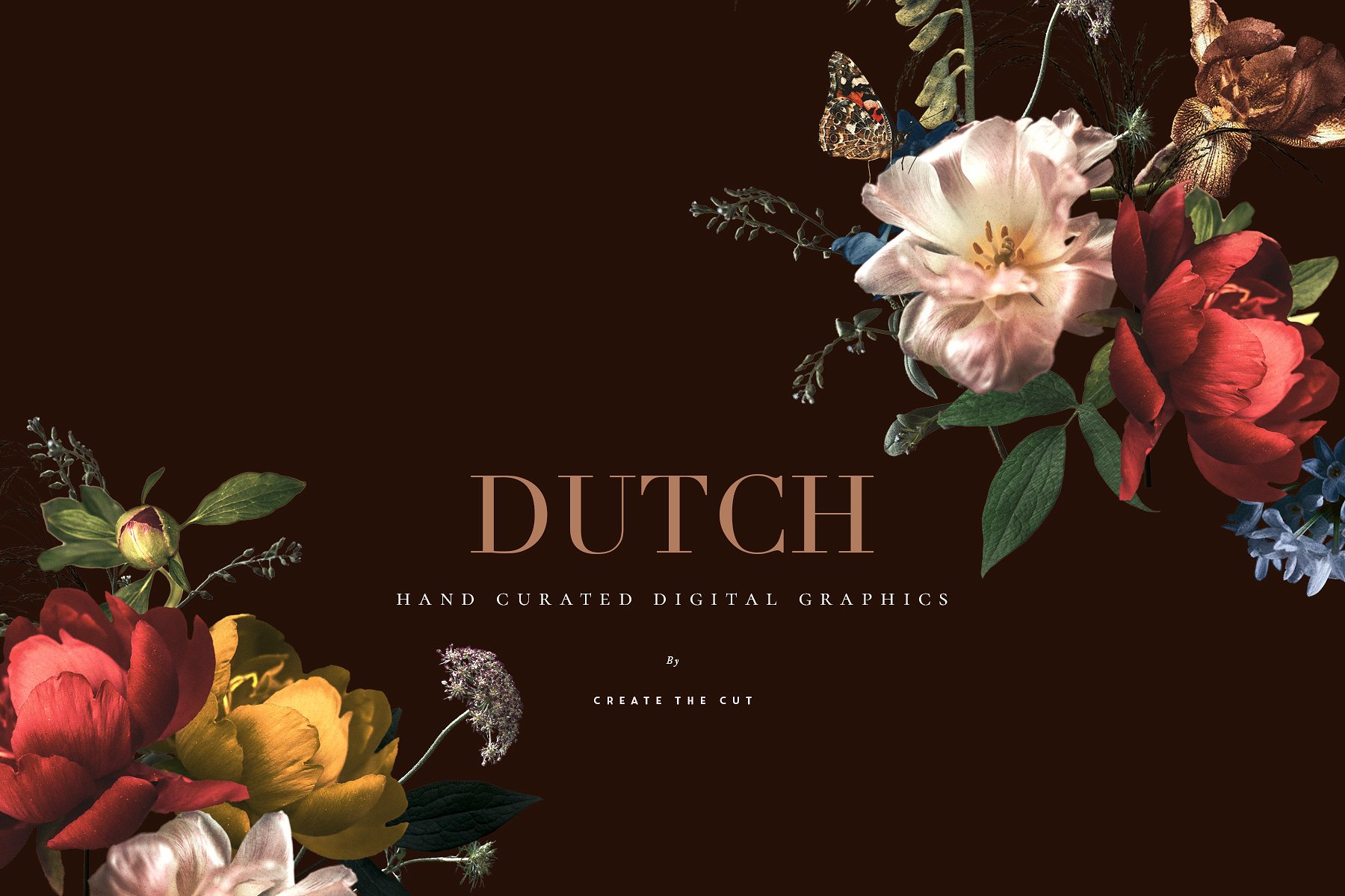 传统色彩荷兰花卉剪贴画 Vintage Floral Clip Art – Dutch插图(9)