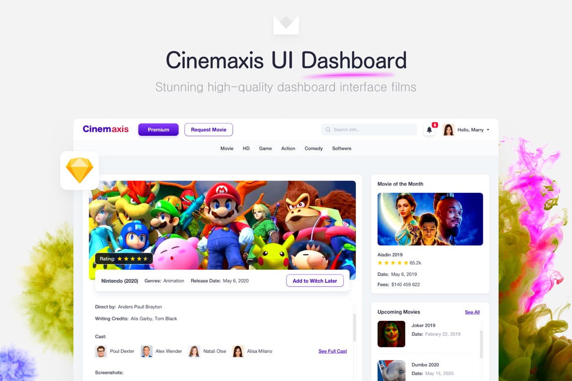 电影点评网站UI设计模板 Cinemaxis UI Dashboard插图(1)