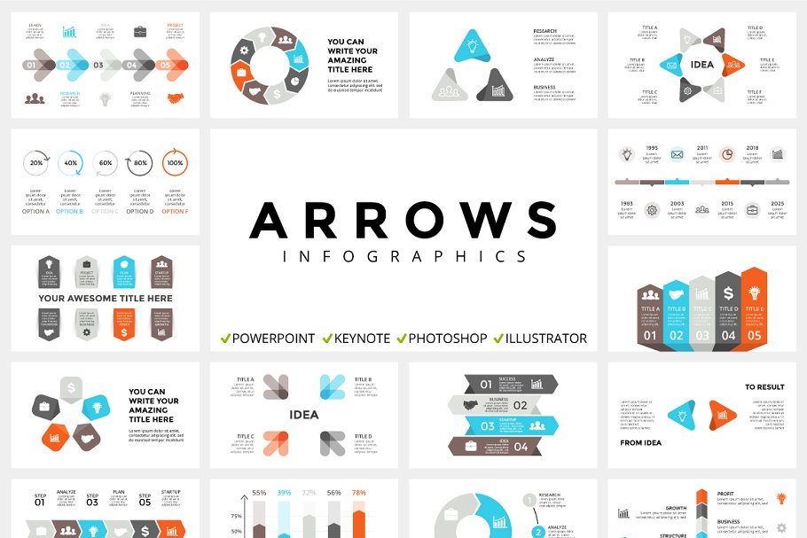 创意箭头图形信息图表模板 ARROWS – Free Updates插图