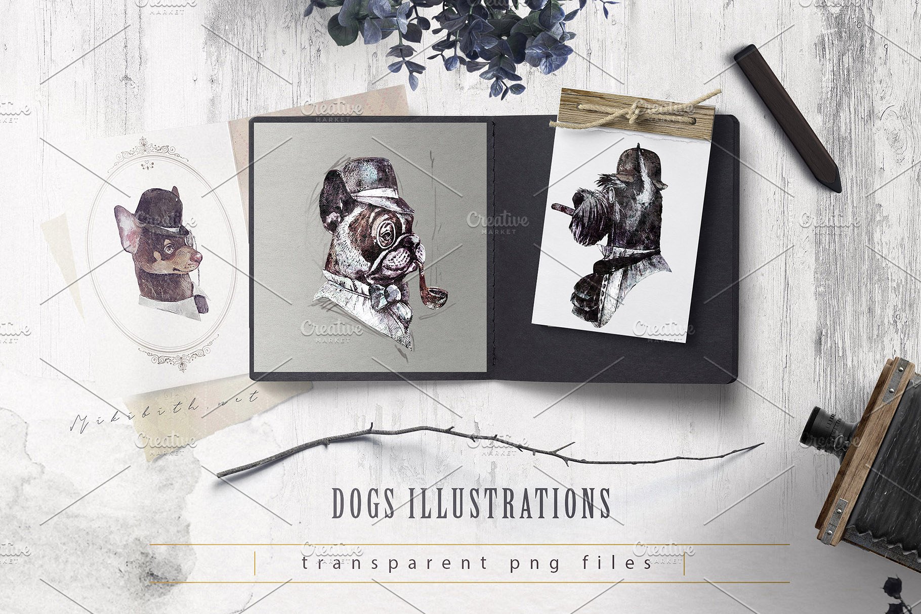 复古绅士小狗宠物形象设计素材包[1.21GB] GENTLEMAN DOGS SET插图(3)