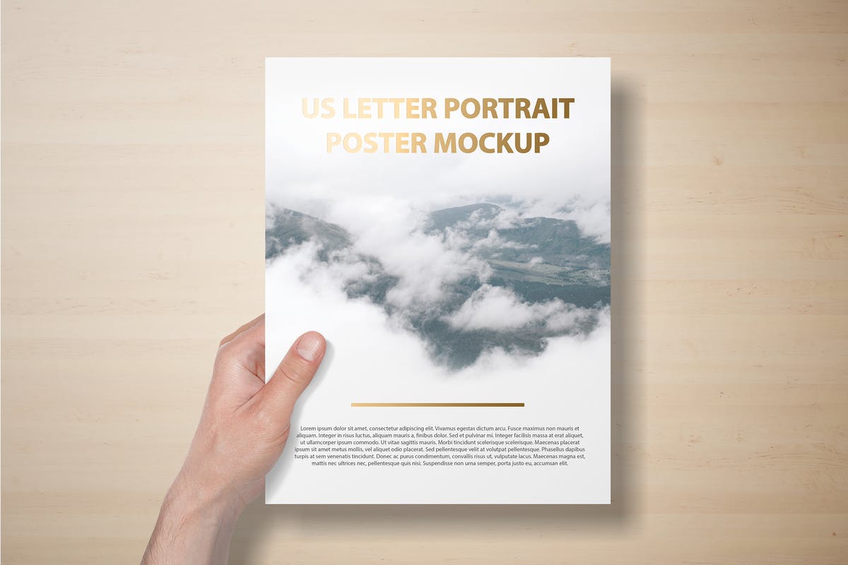 美国信纸规格海报传单/信头样机 US Letter Portait Flyer / Letterhead Mockup插图