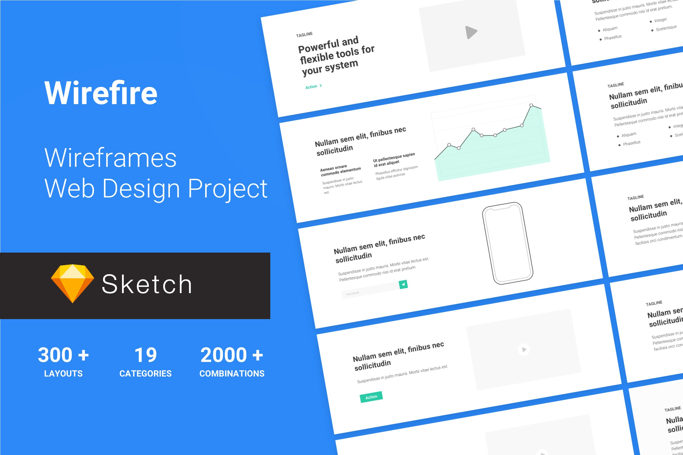 300+网站设计线框图设计套件SKETCH模板 Wireframe Web Design Project 300++ Sketch Version插图