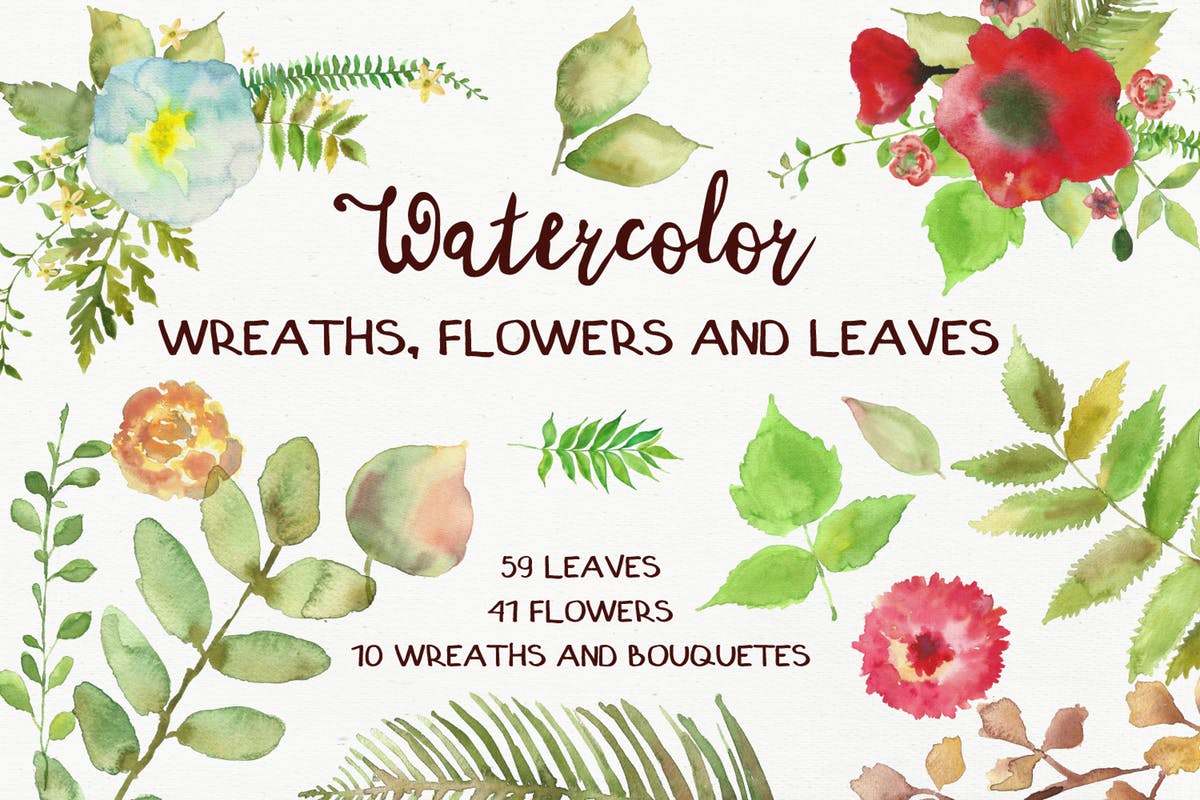 水彩花环花束剪贴画合集 Watercolor Wreathes and Bouquets插图