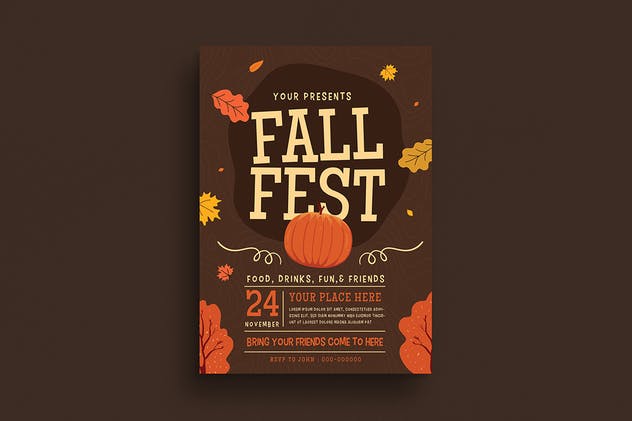 南瓜枫叶秋天主题活动海报传单模板 Fall Festival Flyer插图(1)