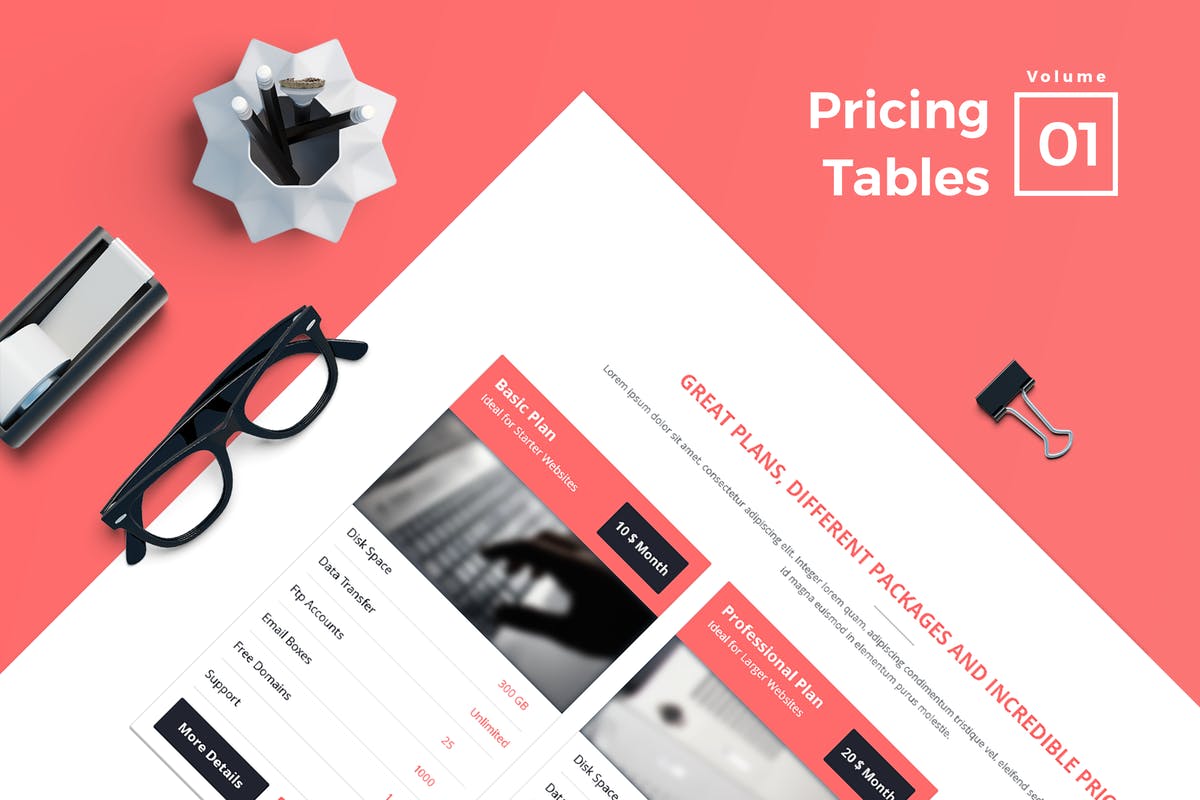 商业服务网站价格表单UI设计模板V1 Pricing Tables for Web Vol 01插图