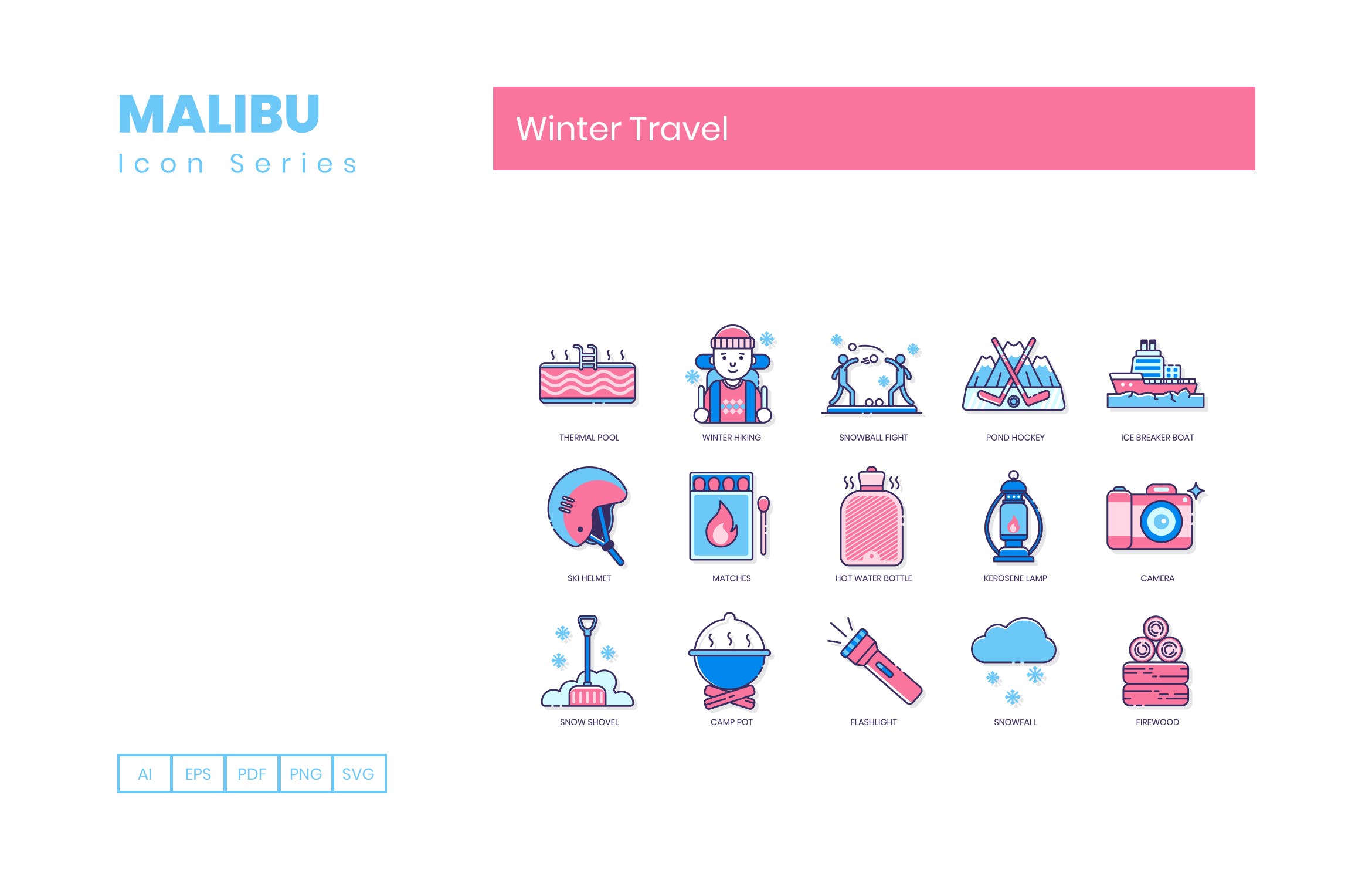 Malibu系列-85枚冬季旅行图标素材 85 Winter Travel Icons | Malibu Series插图(5)