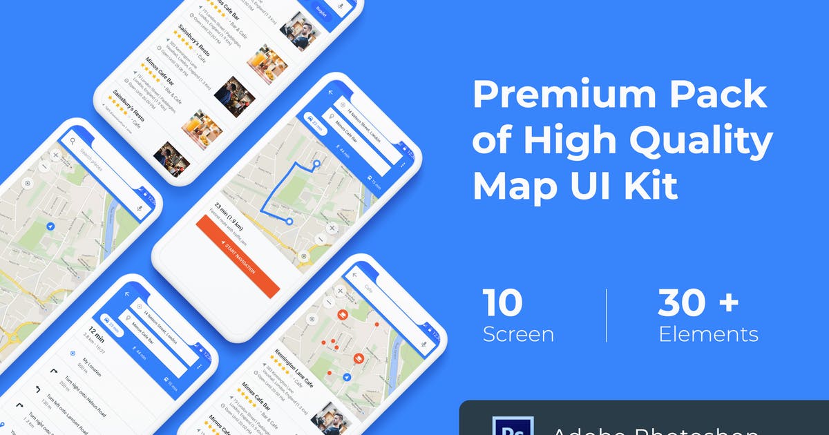 地图导航APP应用UI界面设计模板下载 Map & Navigation UI KIT for Photoshop插图