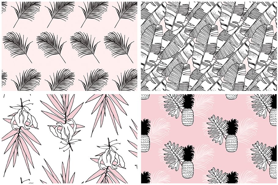 热带树叶手绘矢量纹理合集 Tropical Foliage Vector Patterns插图(10)