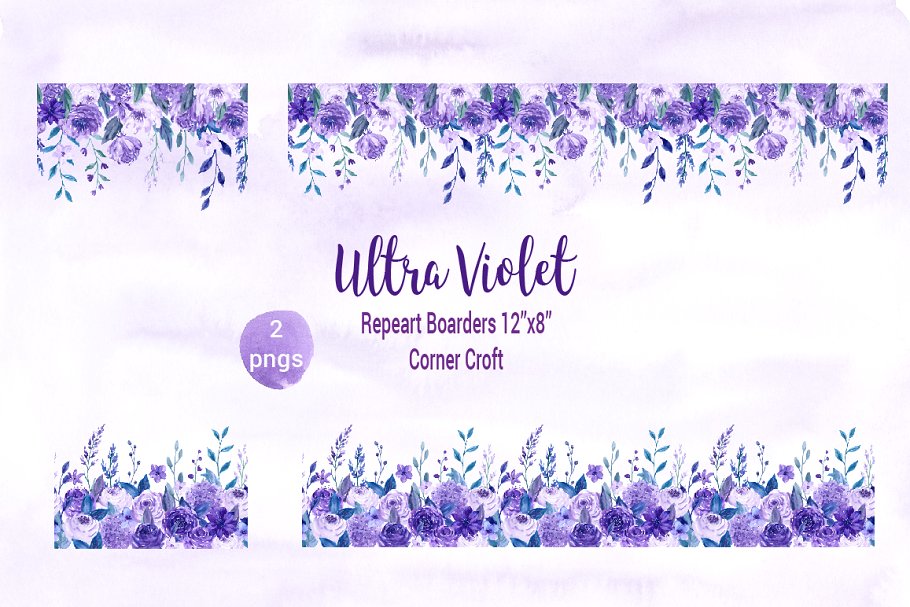 水彩紫罗兰花卉插画合集 Watercolor Ultra Violet Collection插图(2)