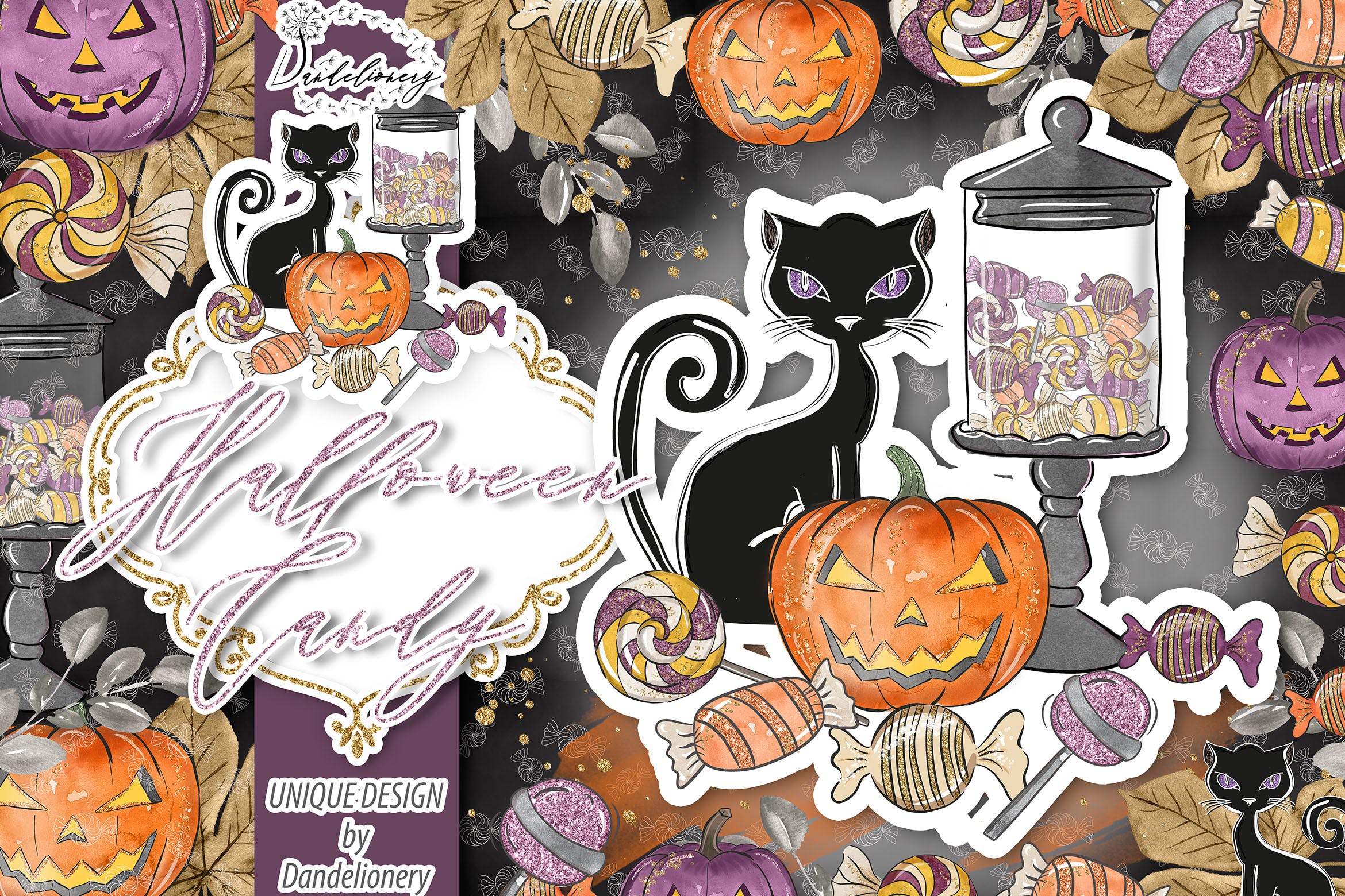 万圣节节日元素手绘图案PNG素材 Halloween Candy design插图