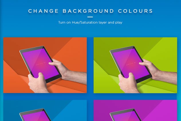 iPad平板电脑应用程序UI展示样机模板 iPad Tablet UI App Mockups with Vivid Backgrounds插图(5)