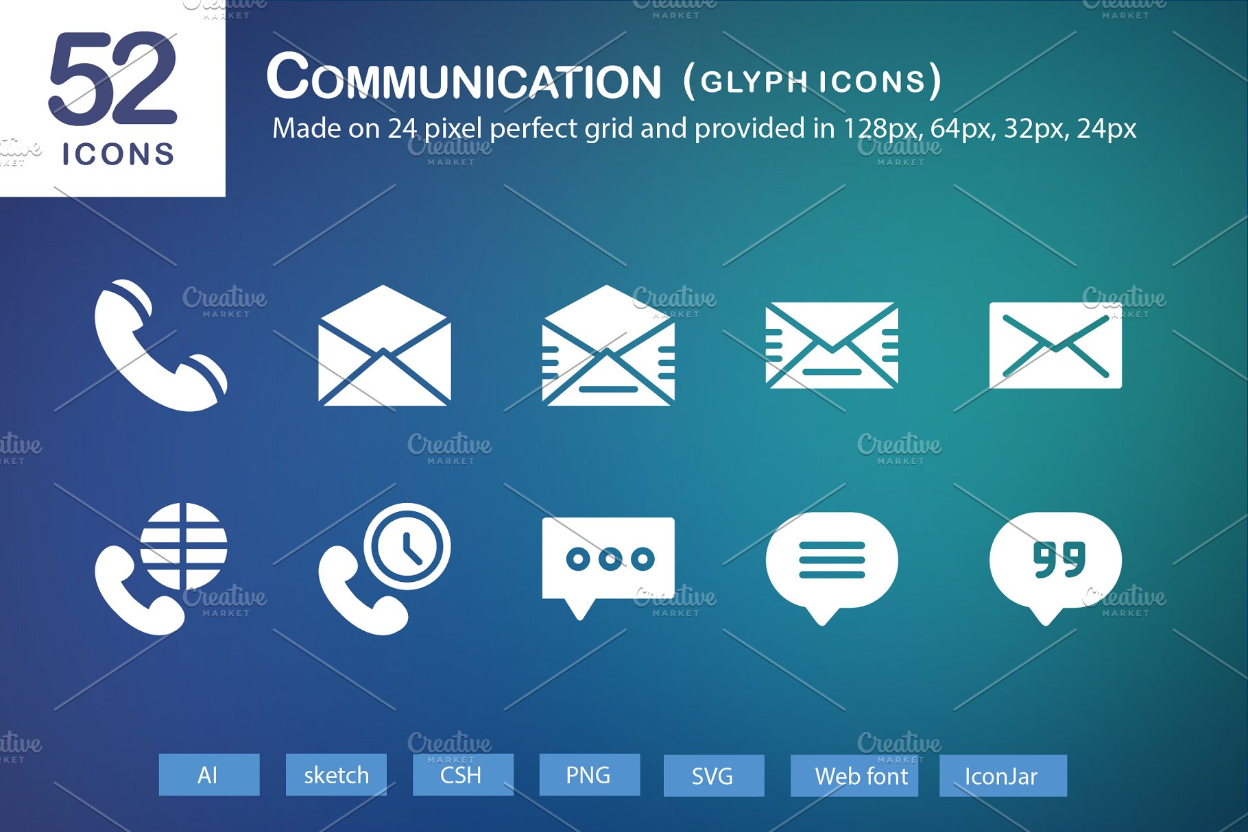 52个通信符号图标 52 Communication Glyph Icons插图