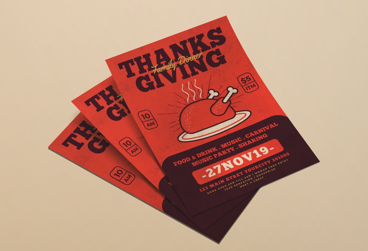 感恩节火鸡盛宴美食海报设计模板 Thanksgiving Flyer插图(3)