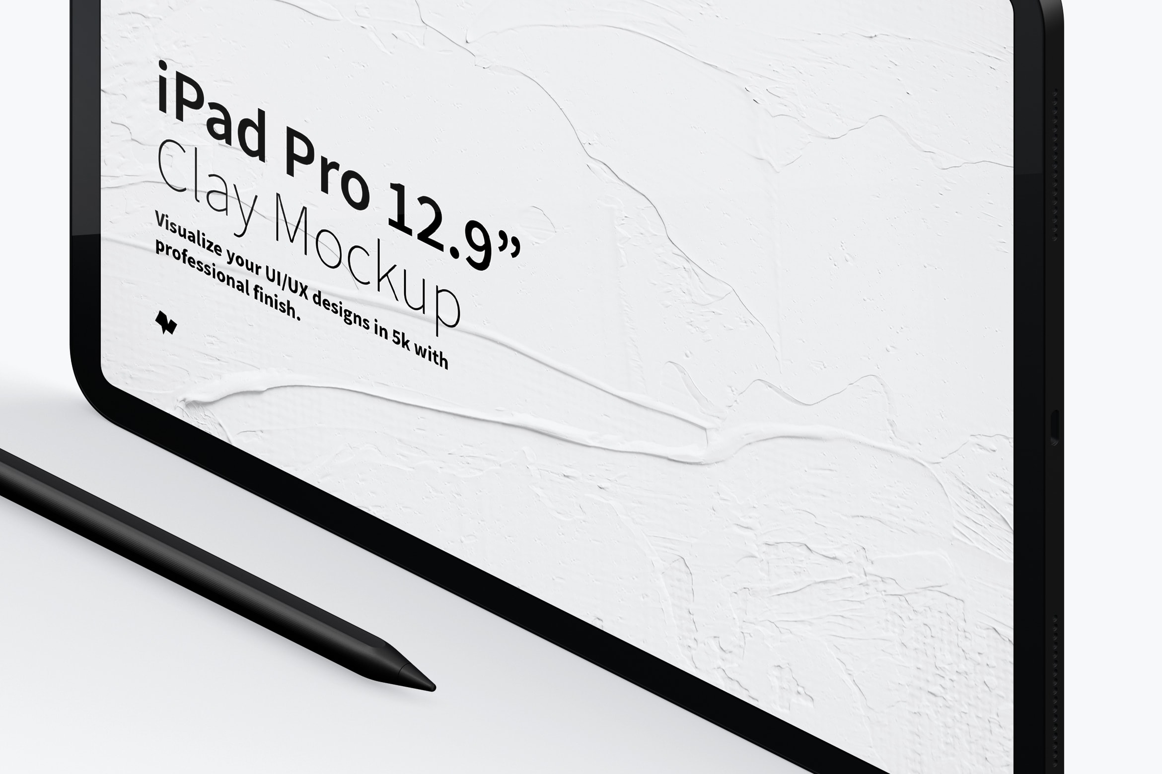 iPad Pro黏土陶瓷材质平板电脑屏幕演示左视图样机03 Clay iPad Pro 12.9 Mockup, Isometric Left View 03插图(2)