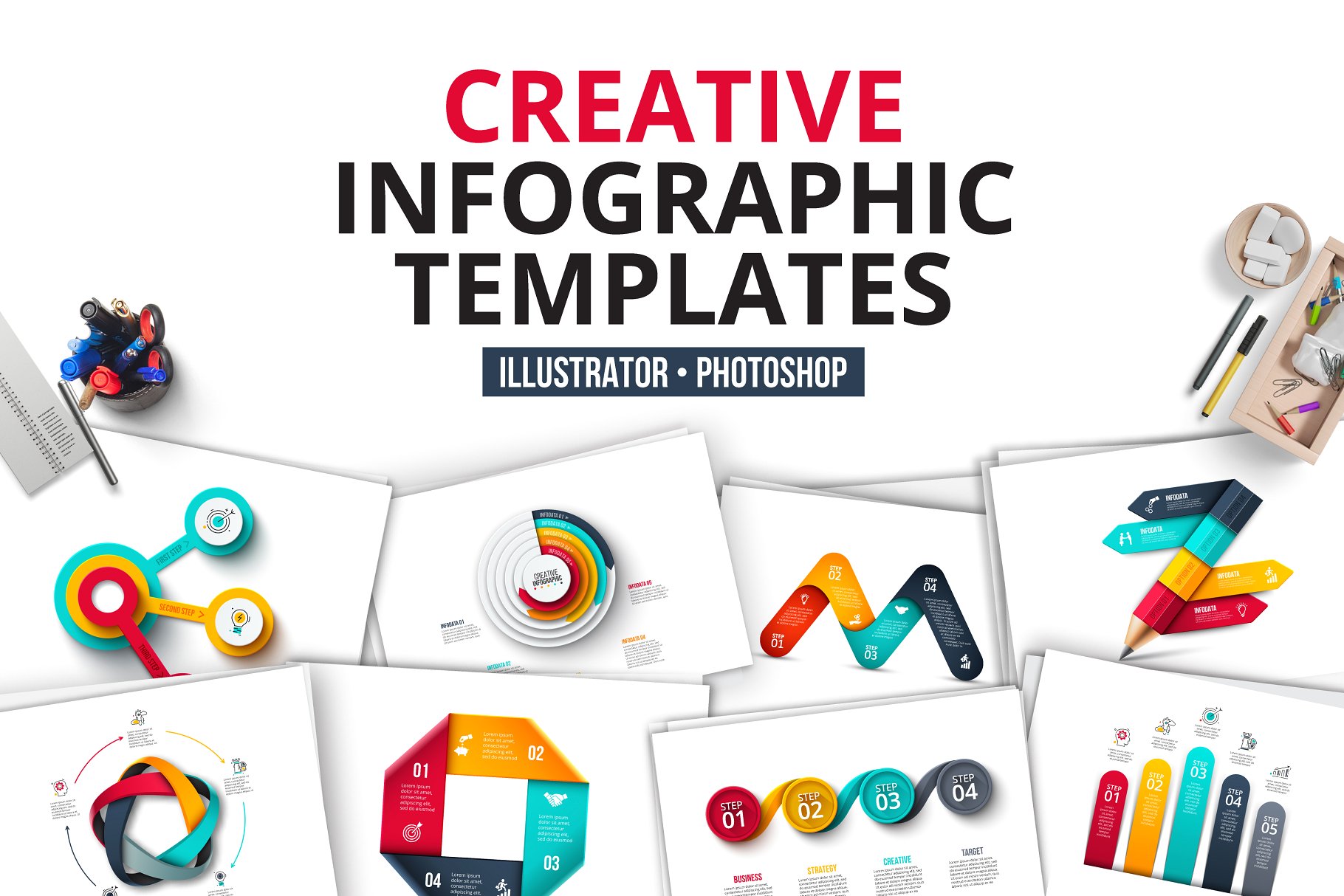 创意信息图表类幻灯片矢量设计素材 Creative infographics templates插图