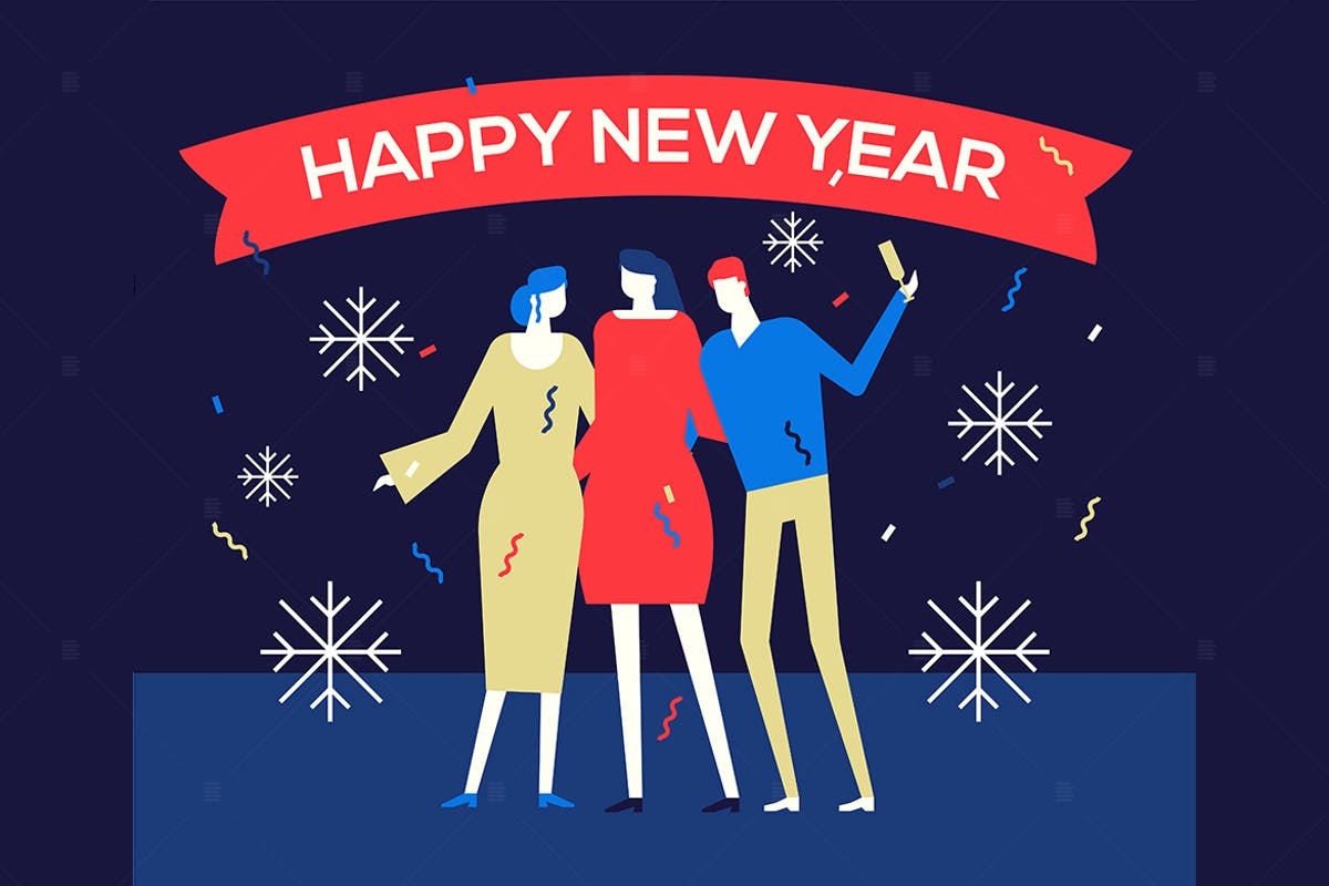 2019新年主题扁平化矢量插画2 Happy new year 2019 – flat design illustration插图