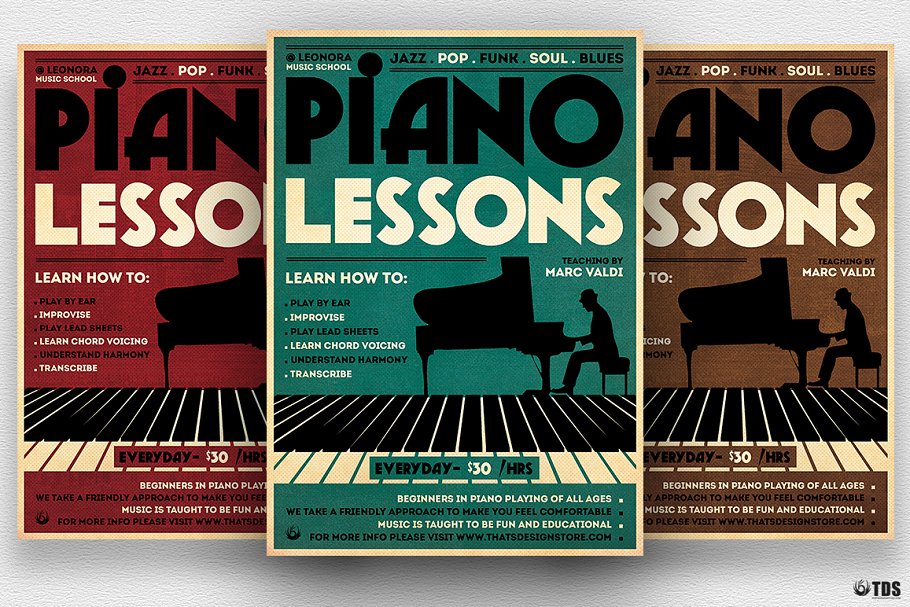 钢琴音乐课程推广传单PSD模板 Piano Lessons Flyer PSD插图