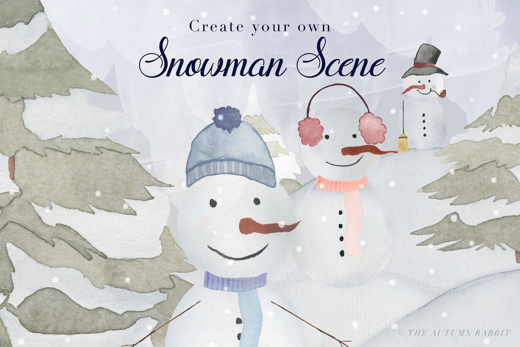 雪人场景设计工具包&剪贴画 Snowman Scene Creator & Clipart插图(4)