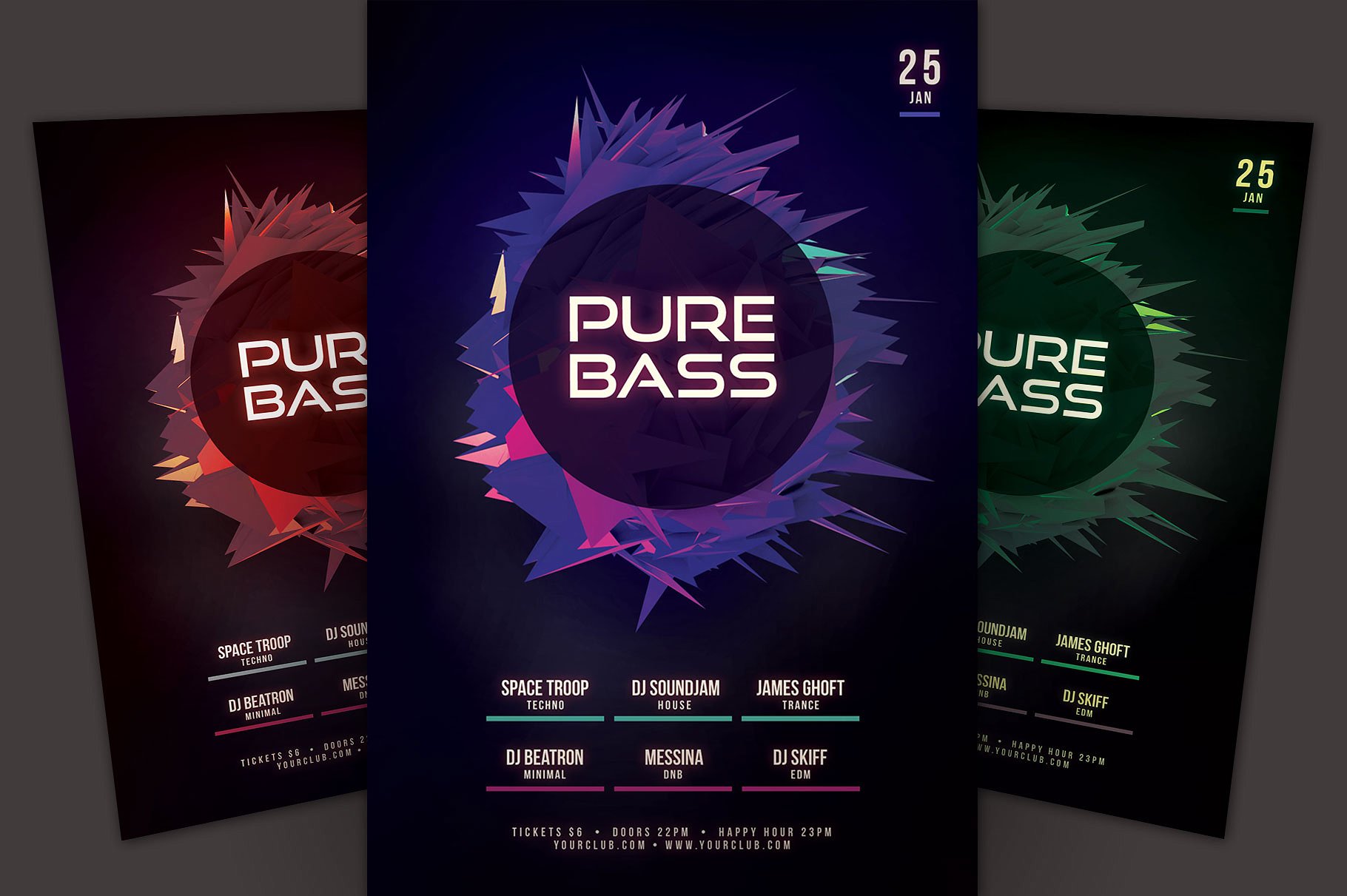 抽象音乐夜总会活动宣传海报设计模板 Pure Bass Flyer Template插图