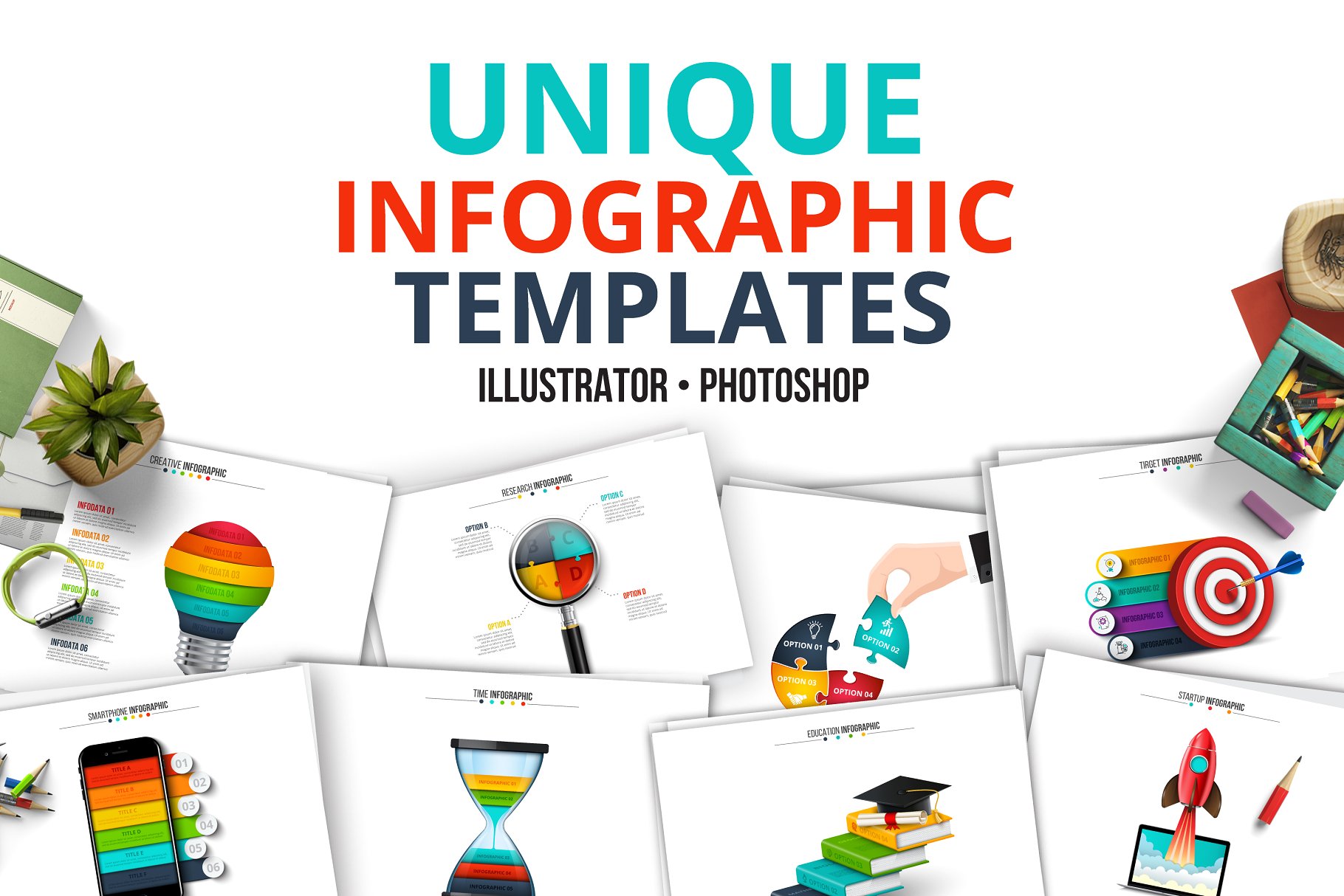 创业/教育/商业和抽象信息图表模板 Unique infographic templates插图
