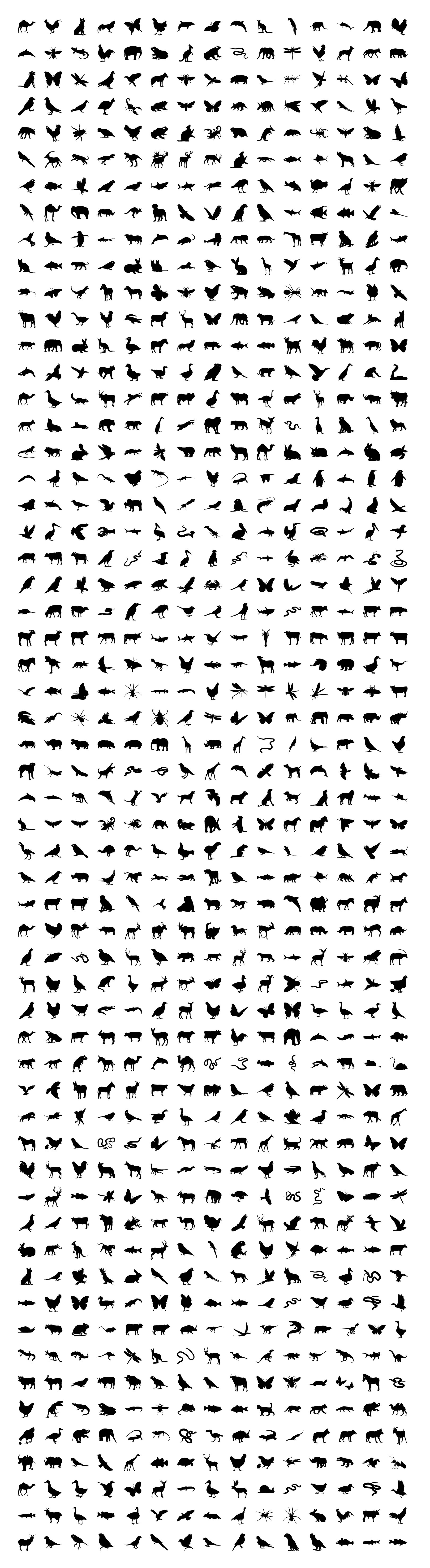 870＋简约的动物和鸟类剪影图标插图(1)