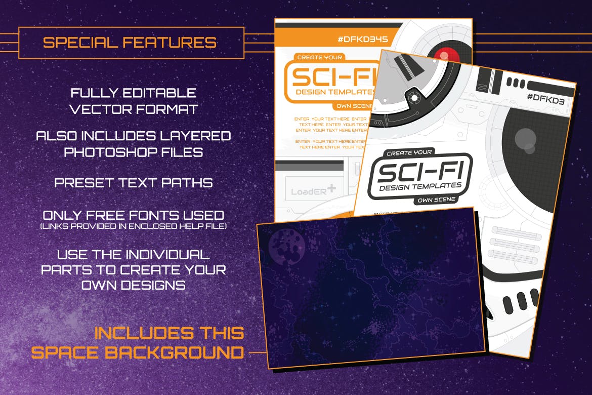 科幻主题图标&平面设计模板素材 Sci-Fi Icons and Templates插图(3)