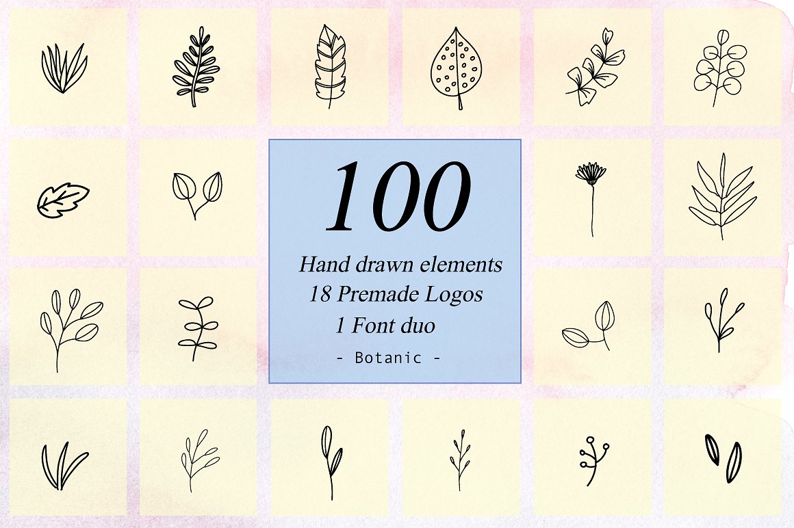 100+精致美丽的手绘花卉元素插图(3)