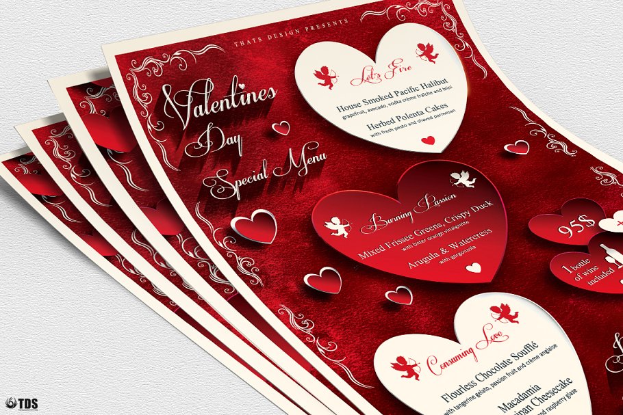 情人节主题传单PSD模板v1 Valentines Day Flyer+Menu PSD V1插图(4)