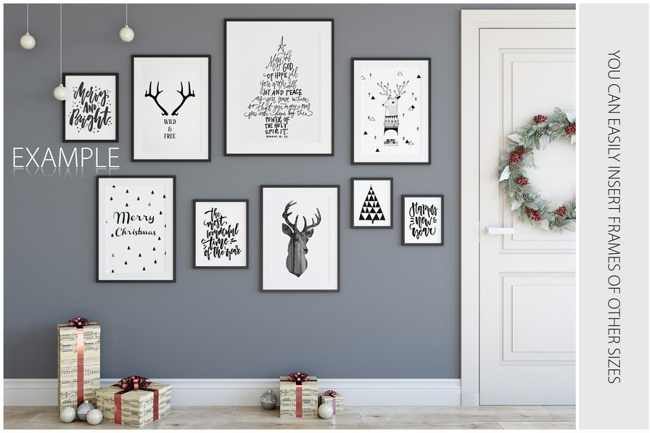 圣诞主题画框相框样机 Christmas Interiors Frame Mockup插图(14)