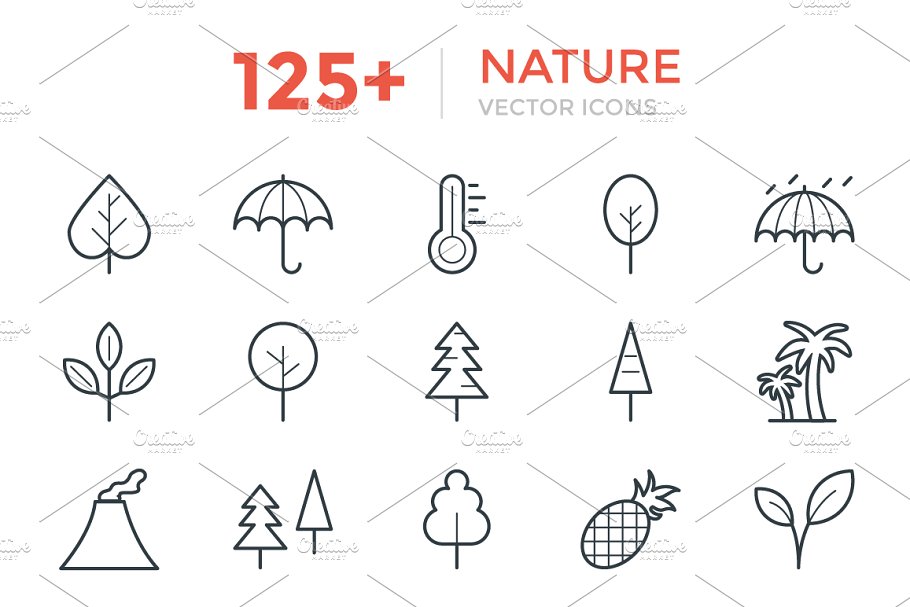 125+自然主题矢量图标 125+ Nature Vector Icons插图